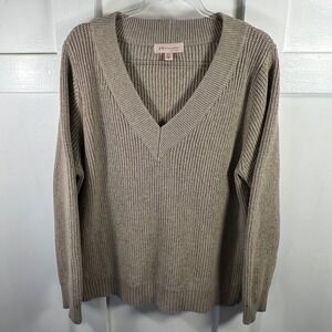 Philosophy Republic Clothing Womens XL V-Neck Ribbed Knit Sweater Taupe Marl